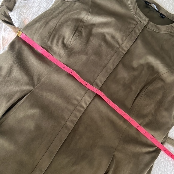 H by Halston Olive Green Faux Suede Knit Sleeve Belted Collarless Jacket Size 8 - Picture 15 of 16